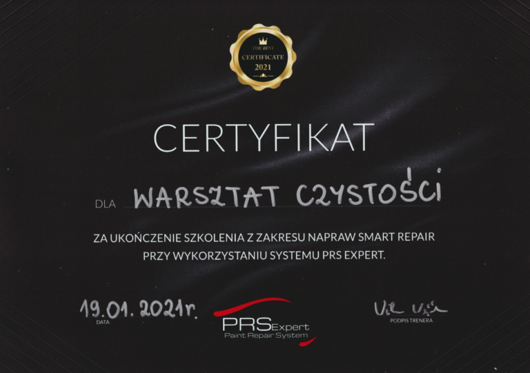 certfikat szkolenie PRS Expert - naprawy zarysowań lakieru-1123